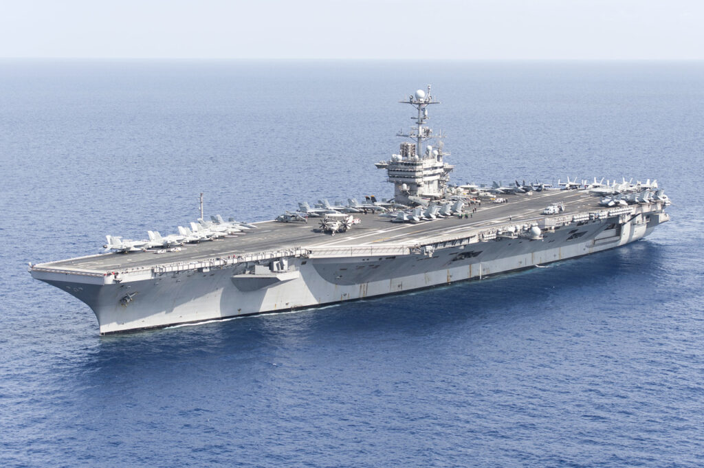 Aircraft carrier USS Harry S. Truman (CVN 75) transits the Atlantic Ocean.