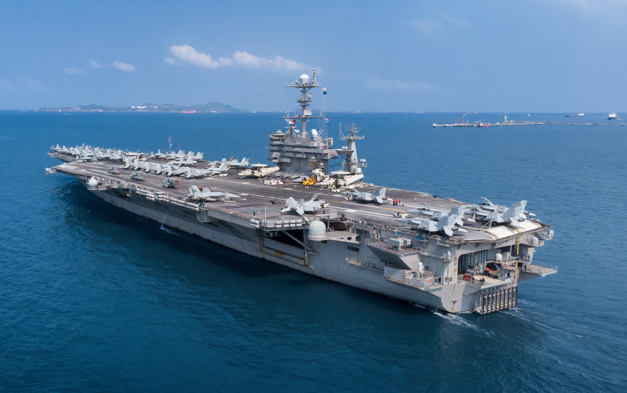 A U.S. Navy aircraft carrier at sea