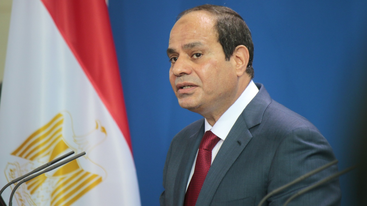 JUNE 3, 2015: Egyptian president Abdel Fattah el-Sisi at a press conference after a meeting with the German Chancellor in the Chanclery in Berlin.
